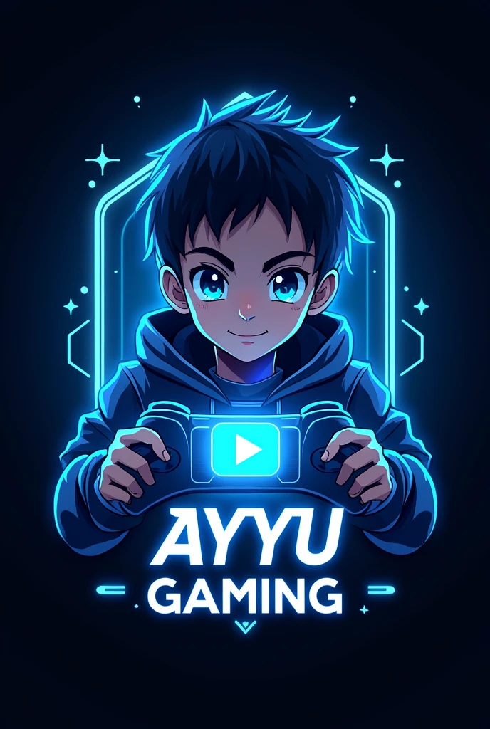 name "Ayyu gaming
" in a futuristic font and a
neon blue color. and Boy Anime avtar,
The logo also has a stylized controller
icon and a YouTube play button in the
background. The logo is designed to be
attractive and eye-catching, and to
appeal to gaming enthusiasts and
YouTube viewers. I hope you like it.