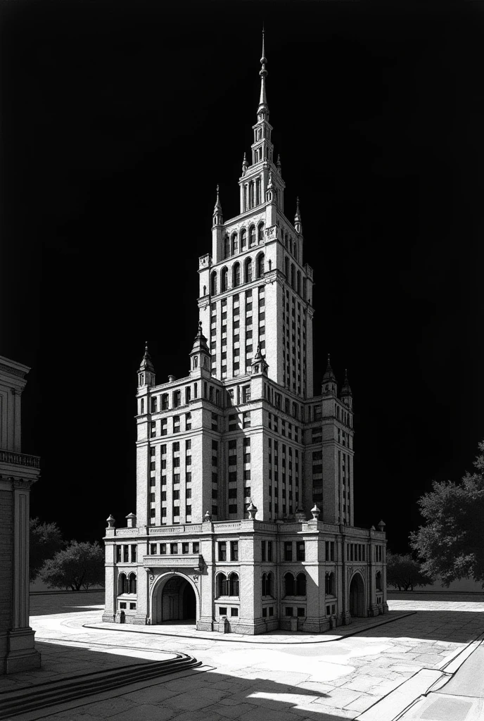 1 famous building drawing in black background 