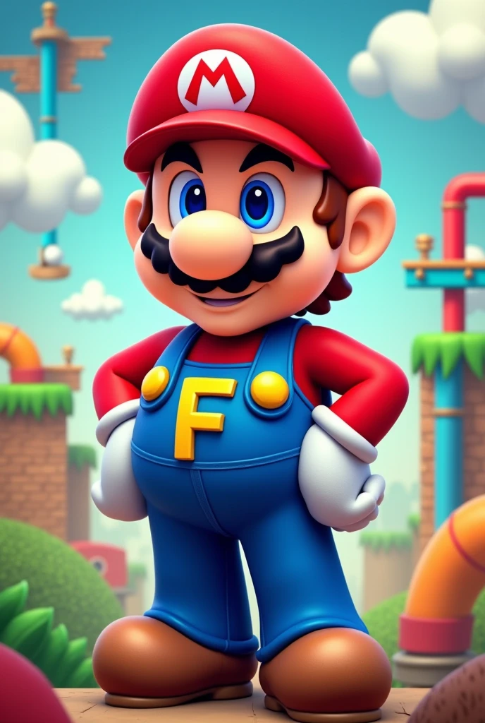 Mario Bros character with the letter F
