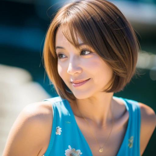 60代のwoman　There are many wrinkles on your face.　60 years old　Japan人woman　Beach with the ocean in the background　Upper Body　60 years old　ふんわりしたshort hair 　明るいBrown Hair　Bob Hair　Brown Hair　Beautiful Hair　woman　With bangs　まとまりのあるshort hair　Brown Hair　　Brown Hair　Beautiful Hair, Shiny Hair　Japan 　short hair　The background is an aquarium　Beautiful aquarium　blue sea　summer　( Your hair is beautiful :1.2) myself　woman　60 years old　Bob Hair　Brown Hair　Beautiful Hair Shiny Hair　Japan( sharpen ), (8k, Highest quality), Unconscious, Please open your eyes, , High resolution, original, (Flat Color:0.9),(colorful:1.1),(masterpiece:1,2), Highest quality, masterpiece, High resolution, original, Highly detailed wallpaper, audience&#39;perspective, alone, Portraiture, Mature Woman Body Set, smile, If you look at this, vivid sea background,Natural Wrinkles, Wrinkles around the eyes, Surreal, Natural Skin, Natural Hair Color, 真っ赤な唇 鮮やかで常summerのイメージ　Guam beaches　Facial wrinkles　Wife　60代のwoman　There are many wrinkles on your face.