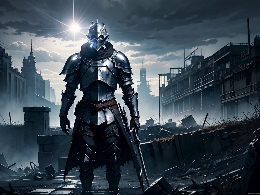 dark souls warriors wallpaper hd hd, in the style of gritty urban landscapes, detailed, layered compositions, dark white and silver, mechanized forms, lens flare, sony alpha a1, strong facial expression —ar 16:9 —niji 5 —c 3