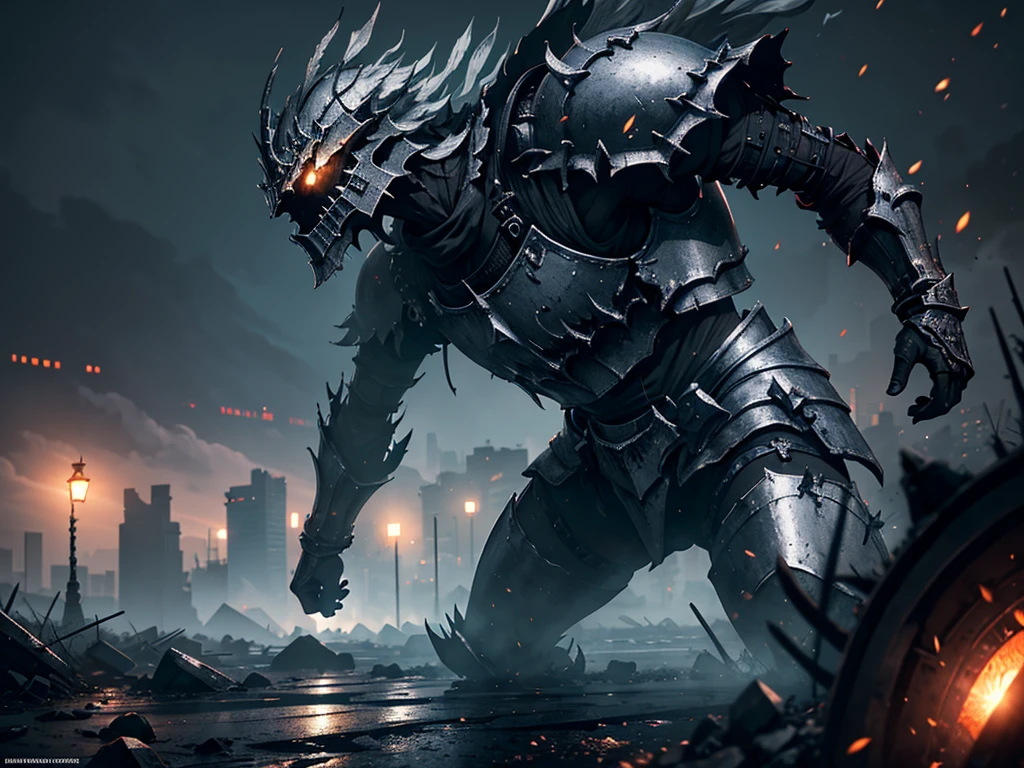 dark souls warriors wallpaper hd hd, in the style of gritty urban landscapes, detailed, layered compositions, dark white and silver, mechanized forms, lens flare, sony alpha a1, strong facial expression —ar 16:9 —niji 5 —c 3