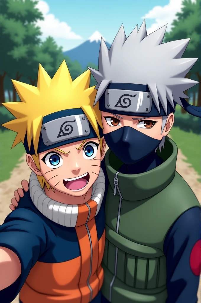 Naruto and kakashi getting selfie 