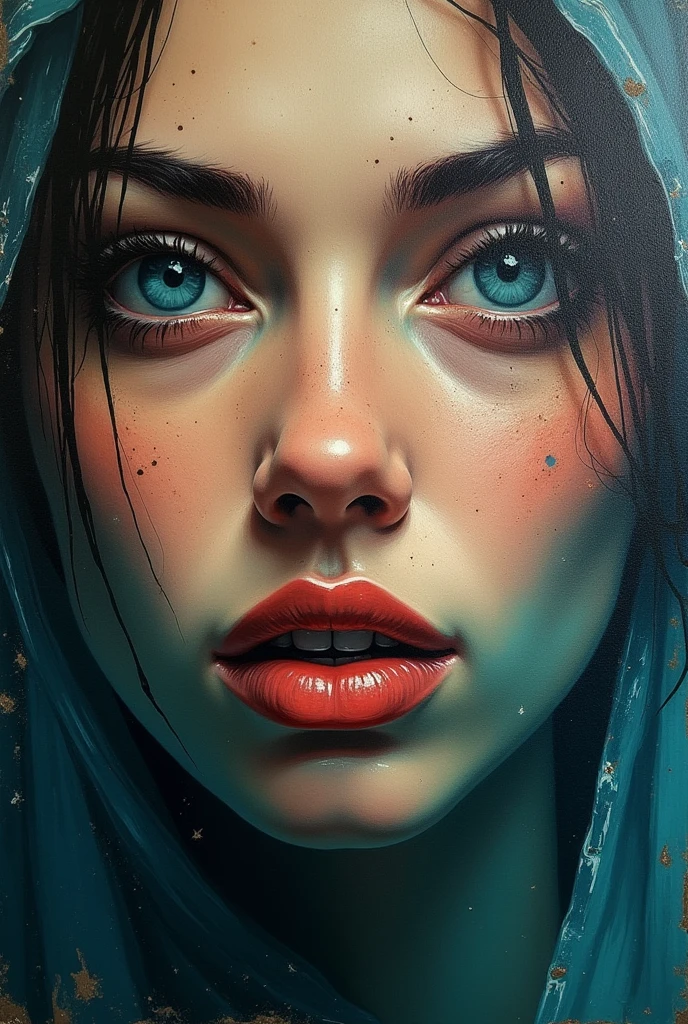 painting of a woman's face with a partially submerged face, expressive beautiful painting, an expressive oil painting, intricate and wet oil paint, oil on canvas big brushstrokes, emotional oil painting, oil painting with brushstrokes, intricate and intense oil paint, expressive rustic oil painting, oil painting on matte canvas, sensual painting, beautiful portrait oil painting