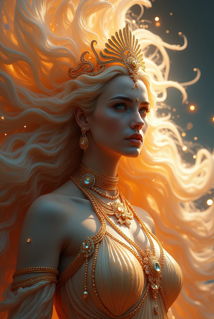 Imagine The Devine Universal Mother, The maternal Cosmic Power, The Supreme Radiant Power, Shakti. Hd, High detail, High contrast, High texture, Hyper realistic, Cinematic