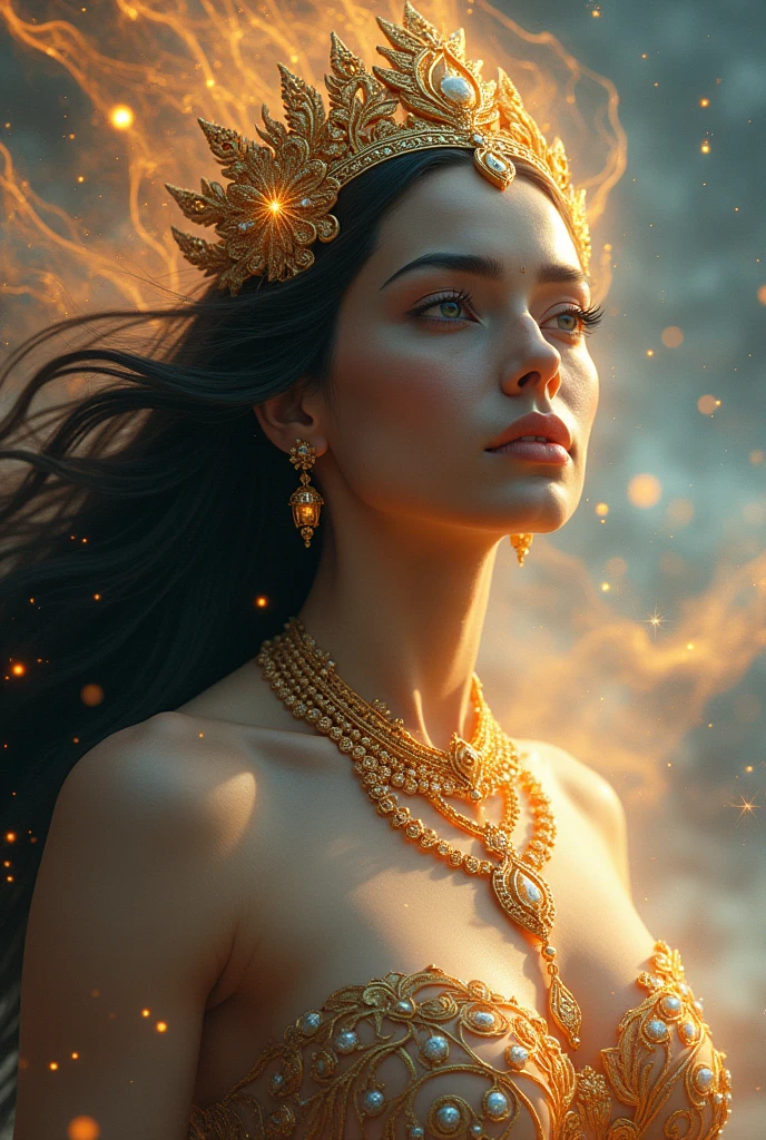 Imagine The Devine Universal Mother, The maternal Cosmic Power, The Supreme Radiant Power, Shakti. Hd, High detail, High contrast, High texture, Hyper realistic, Cinematic