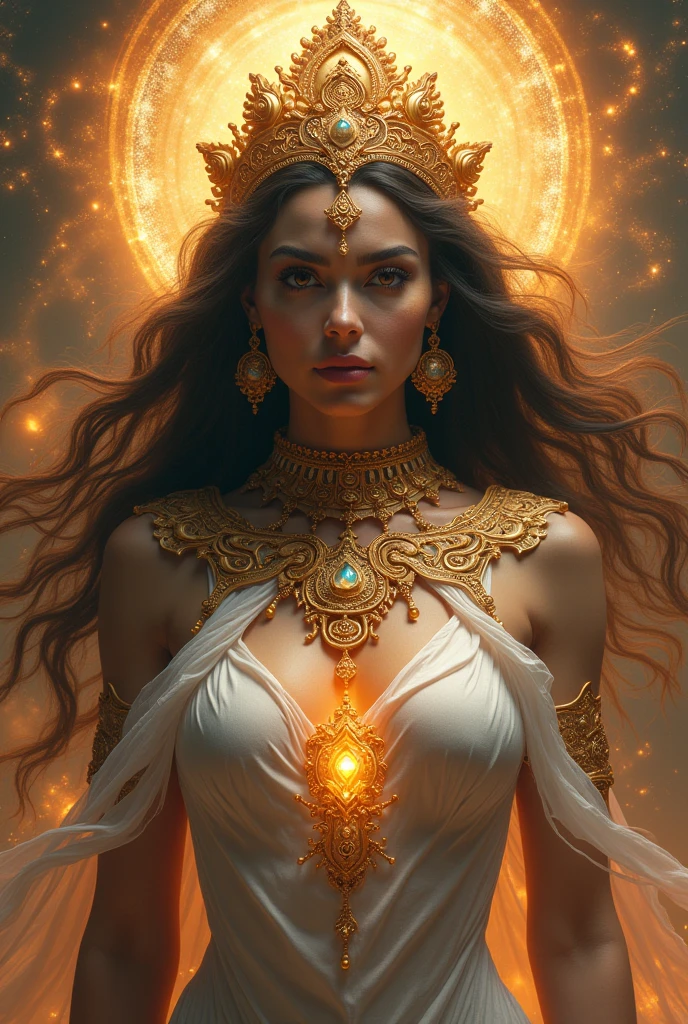 Imagine The Devine Universal Mother, The maternal Cosmic Power, The Supreme Radiant Power, Shakti. Hd, High detail, High contrast, High texture, Hyper realistic, Cinematic