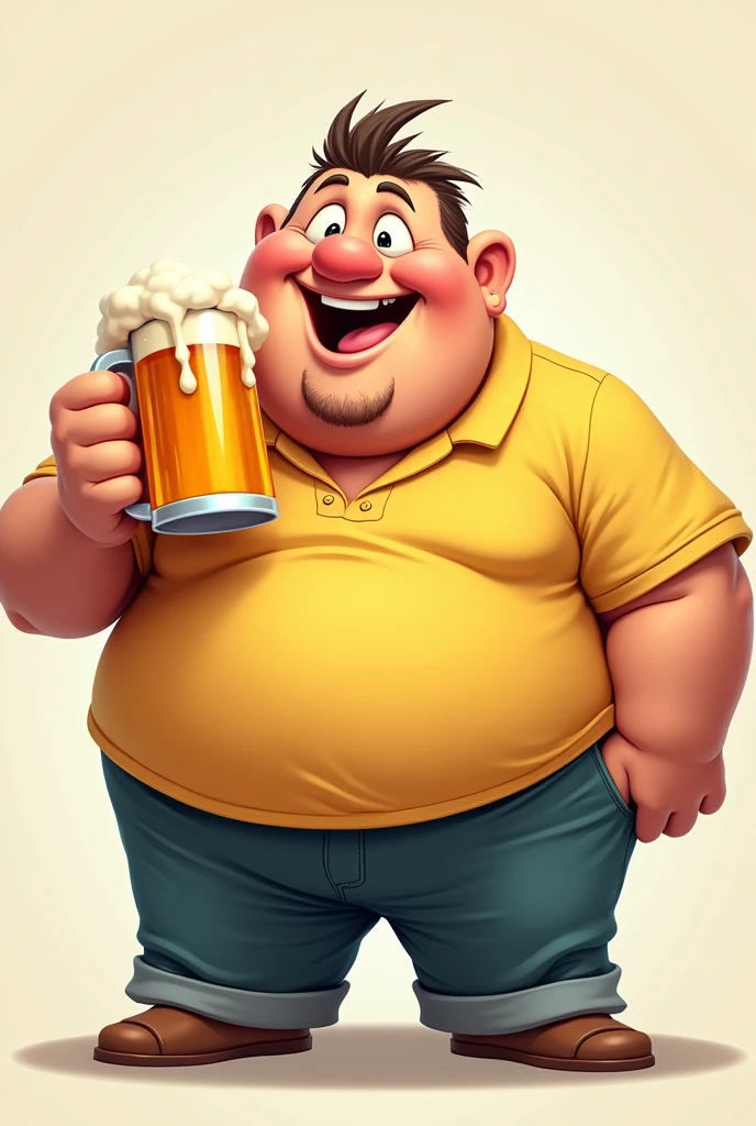 A more or less fat guy, animated with a beer in his hand and who does NOT have a beard, more animated