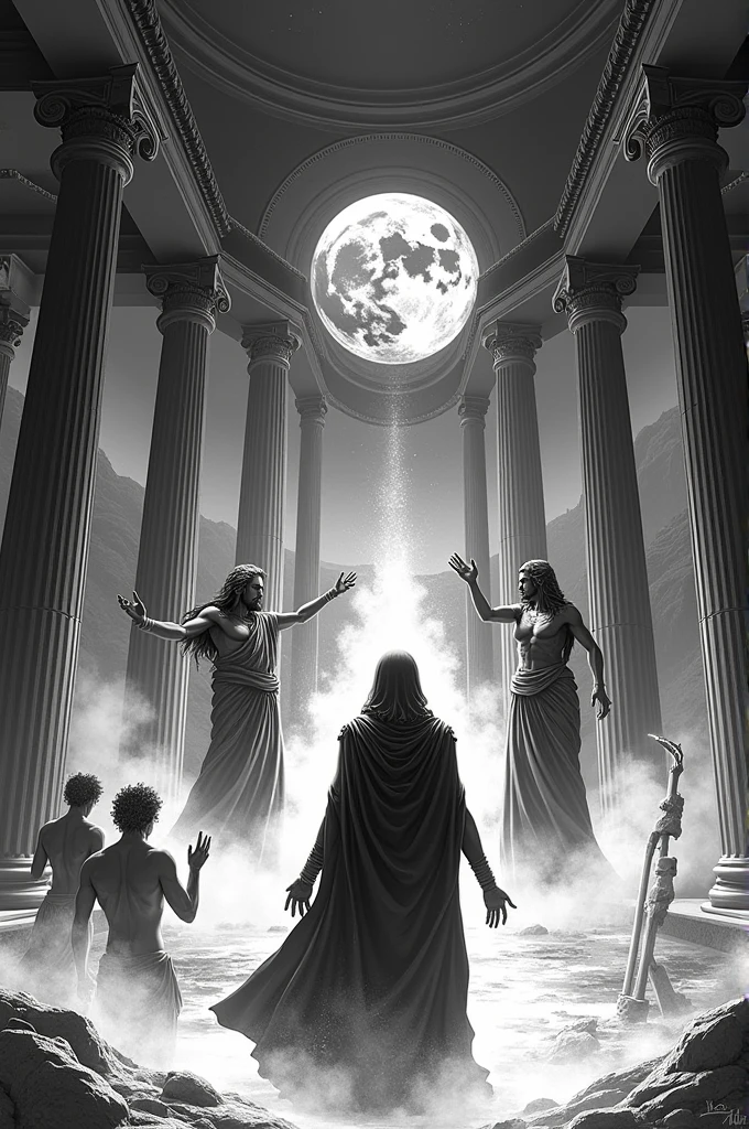 Illustration of Greek Mythology, black-and-white 