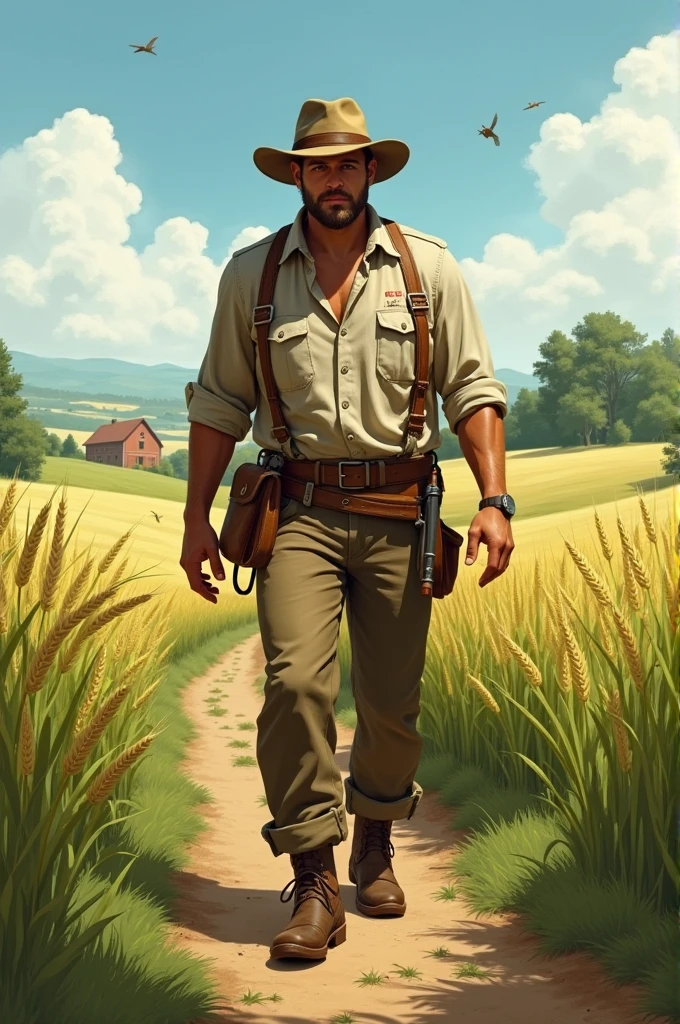 Un homme qui va au champ 