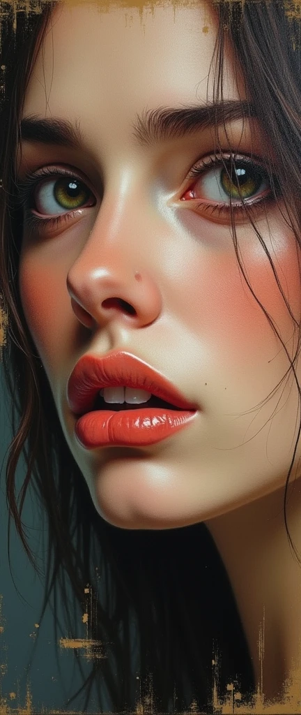 painting of a woman's face with a partially face, expressive beautiful painting, an expressive oil painting, intricate and wet oil paint, oil on canvas big brushstrokes, emotional oil painting, oil painting with brushstrokes, intricate and intense oil paint, expressive rustic oil painting, oil painting on matte canvas, sensual painting, beautiful portrait oil painting