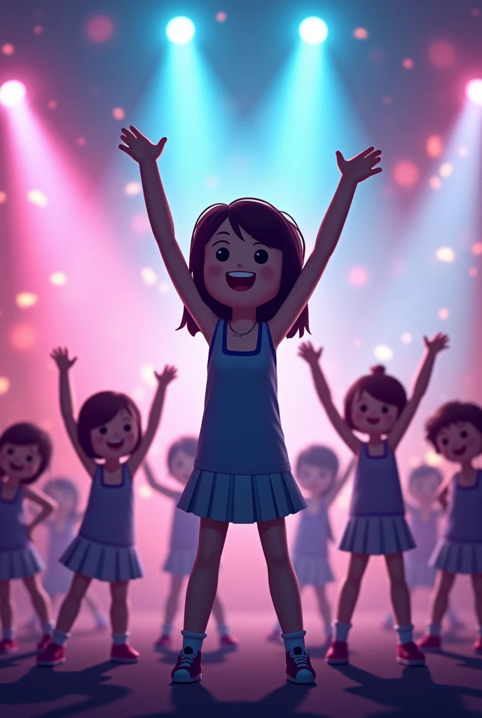 Draw a stick figure cheering for a Kpop group named Moonlight