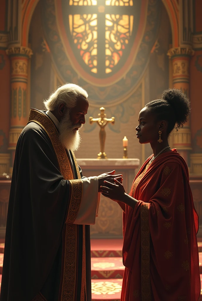 Priest offering  sacrament to a lady in church African