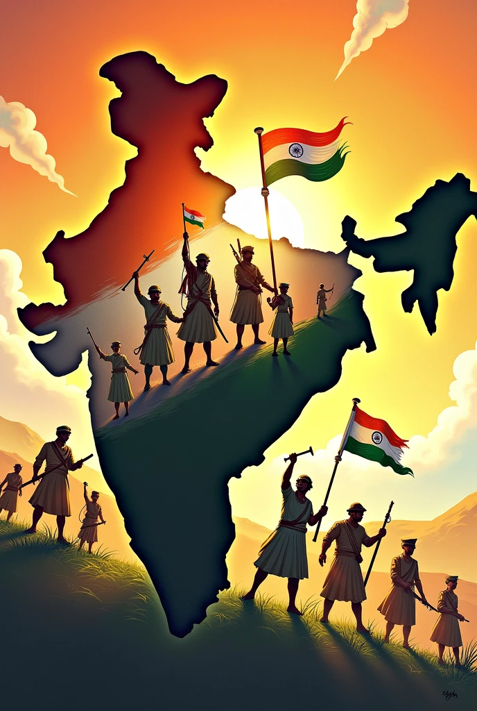 78 independence day
 freedom fighters of india in India's shape
