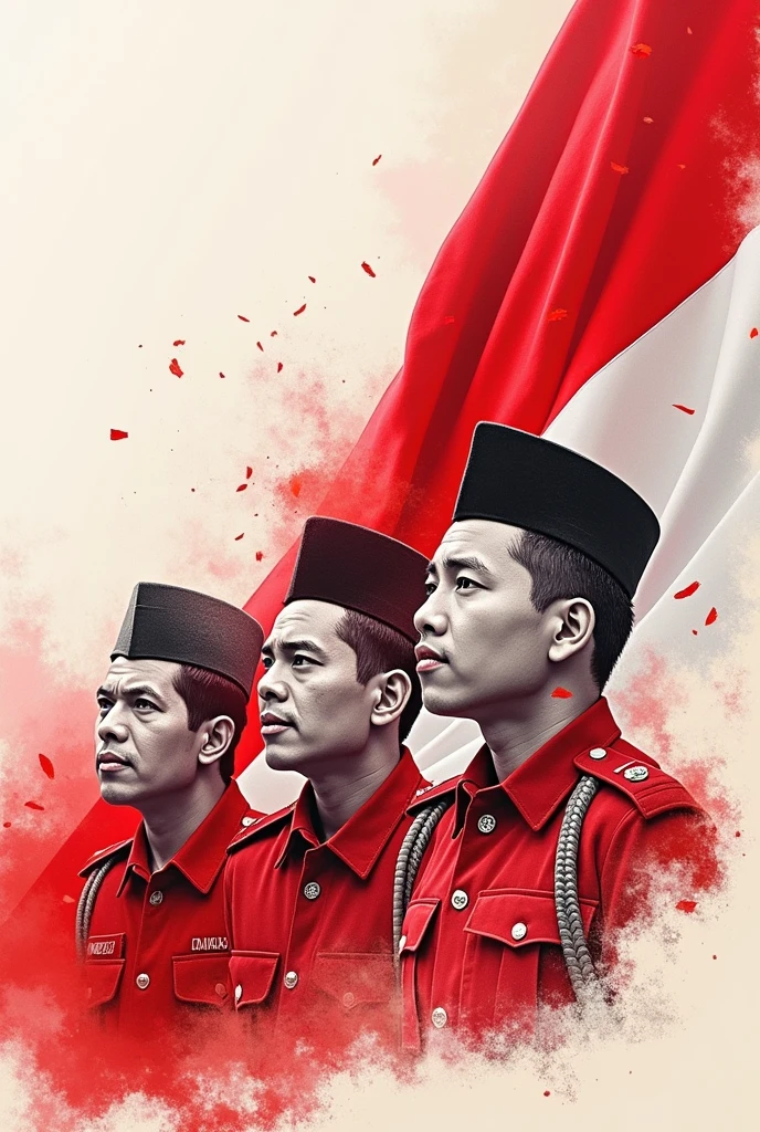 full of red and white colors to commemorate Indonesia's independence day with sketches of Indonesian independence heroes, which is a reminder of happiness for the Indonesian people