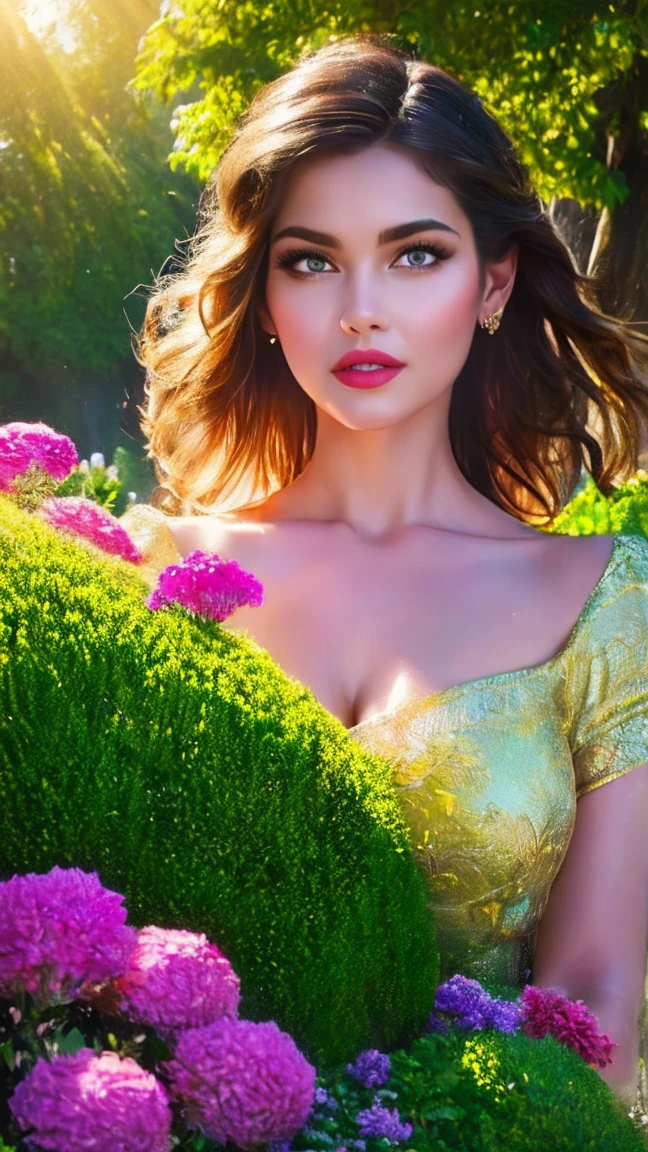 A girl in a garden,half:illustration,beautiful detailed eyes,beautiful detailed lips,Extremely detailed eyes and face,long eyeslashes,Plump breasts,gigantic cleavage breasts:1.6,High Resolutions,ultra detailed,fotorrealist,vivid colors,bokeh,rays of sunshine,full-body portraits,stunningly beautiful,,warm tones,soft lighting, (The best quality,4k,8k,High Resolutions,masterpiece:1.2),ultra detailed,(realist,fotorrealist,fotorrealist:1.37),classical,Amazing,beautiful detailed eyes,flying through the sky, dramatic lighting, cinematic composition, vibrant colors, epic fantasy,beautiful detailed lips,Extremely detailed eyes and face,long eyeslashes,oil painting style,Canvas texture,old fashioned dress,Golden lighting,Garden landscape,colorful flowers,romantic atmosphere,vintage colors,soft sunlight,serene expression,elegant pose
INFO