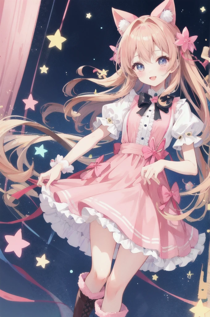 beautiful girl、とてもcute天使、Pink Tata Dress、cute、Baby Face、smile、Long skirt、Black long boots、
