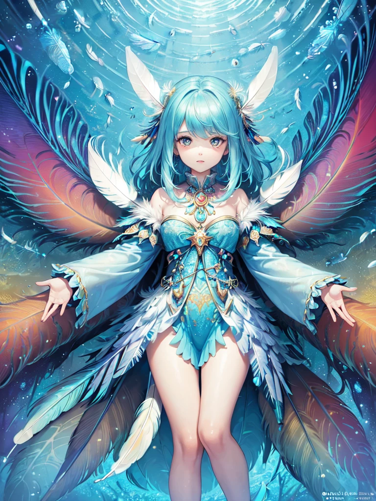 cute (best quality, masterpiece), (colorful:1.2),perfect face, best illustration, ,(feather:1.6), incredibly absurdres, underwater,(fractal art:1.5),wings, (astral fairy), (mystical), high detailed official artwork, anime fantasy artwork, (epic fantasy), ((ethereal)),eastern costume,(dynamic angle),full body
