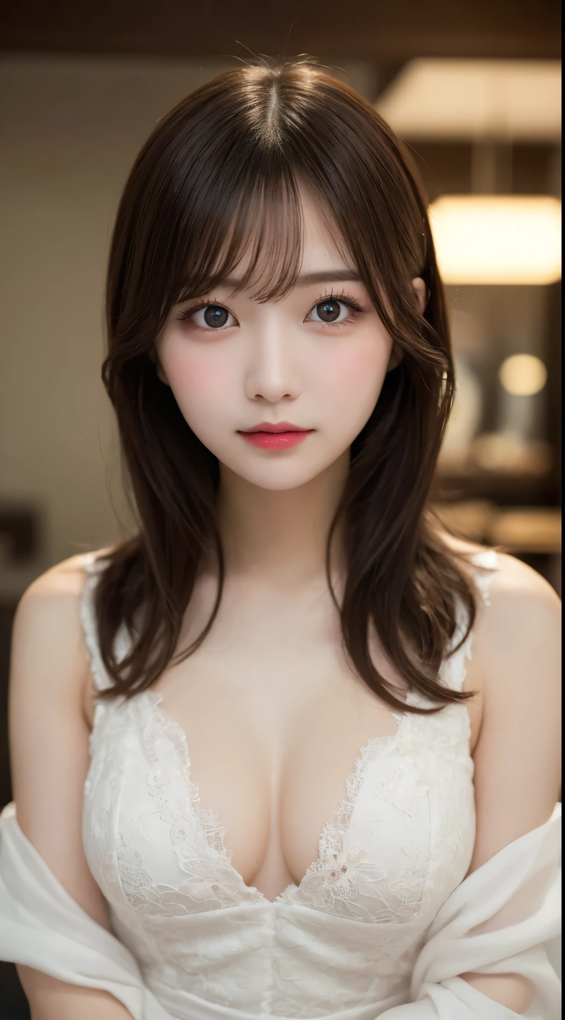 Tabletop, Highest quality, shape, Very detailed, finely, High resolution, 8k wallpaper, 完璧なダイナミックな構shape, Beautiful and detailed, ランダムなcute髪,Small breasts,Natural color lip, Bold sexy pose,smile、20-year-old girl、cute、sexy shot looking at camera,Always blur the background,Perfect and beautiful face,Photograph only the face,Beautiful and elaborate face、Slim face and figure,Big eyes、Putting on gal makeup