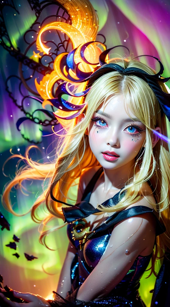 Fox Ears, very cute, Blonde Hair, Big smile, One girl, 1. Goddess Athena, The beautiful, flawless face of the goddess Athena, delicate yellow nightgown, Lots of sexy black lace detailing、Long sheer sequined nightgown, A beautiful pale red silk half veil, Legends of female saints, Icons of female saints, Beautiful goddess-like glitter, Dark and mysterious version, Vermilion lips, Plump red lips, ((口をclose:0.9)), Complete teeth, Symmetrical incisors, Bright white teeth, ((Angry face:0.8)), delicate and beautiful pino detailing, delicate and beautiful lip detail, (Pure and perfect face: 1.9), Female Eucharist, Round Breasts, 大きくてRound Breasts, Phoenix Brooch, Long, flat bangs, Long black hair, Beautiful, clear face and well-proportioned eyes, (Pale pink eyes with transparent irises: 1.8), (Big round eyes and makeup, Sexy wet eye makeup, So beautiful、Careful hair and makeup, long and delicate blonde hair, delicate, Body image: 1.8), shape: Brilliant and, (The stars that make up the sky々: 1.7), (The Gate of Heaven and Imaginary Time and Space: 1.8), Imaginary art, RAW Photos, hanfu pictures, Best Photos, High resolution, 最high quality, Best Photos, Best Goddess Quality, 8k female, Super 8 Single Saint Portrait, The most true color scheme, masterpiece, Best Beauty Brands, Best Hair Jewelry, Brand real photo, Dark studio, Border Light, Two-tone lighting, (Rosy white skin: 1.4), (High skin detail: 1.1), 8k uhd, SLR, Soft Light, 8k, high quality, Frank, Smooth and sharp volume, 10x more pixels, Sexy Goddess, Sexy Goddess, (Background Space: 1.8), (The most beautiful aurora eye: 1.7), Beautiful Eyes, The aurora is beautiful and flower-like, (Beautiful single women: 1.8), (see here:0.8), close, Approaching the Goddess, Clear and unrealistic
