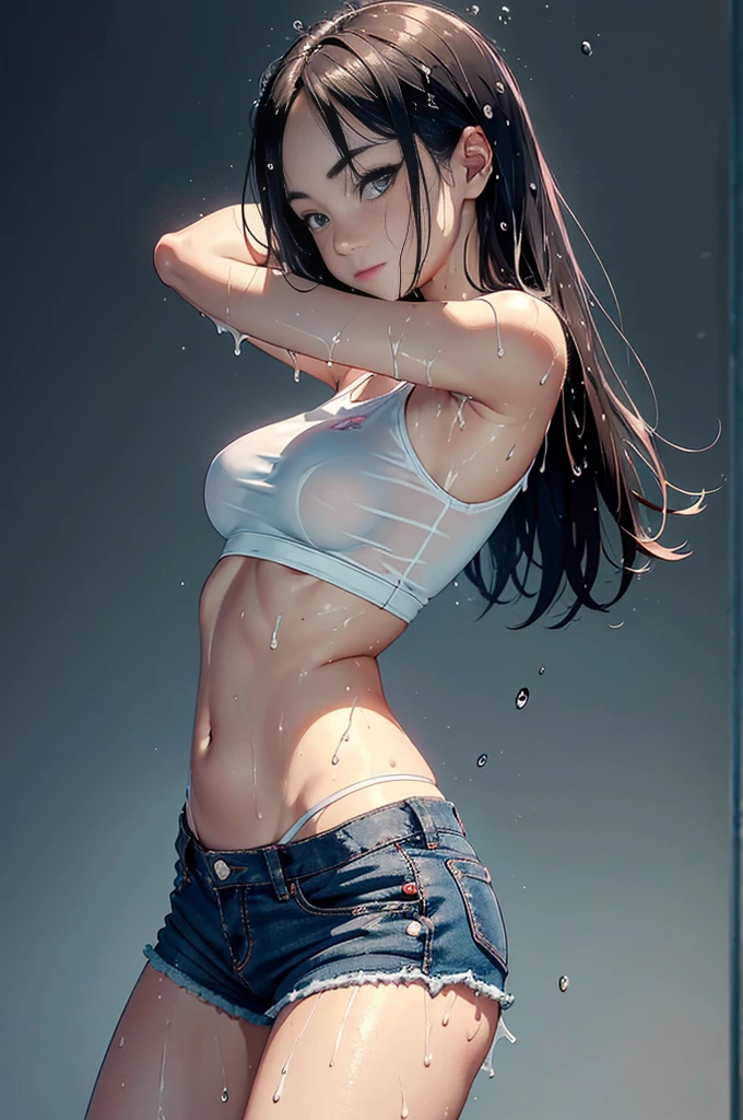 ((masterpiece)), (Professional photography:1.2), (HD:1.3), Portrait Photography, best quality, 8k, From the front, (Simple black T-shirt), Cute 20 year old girl, Super cute face, Light brown medium length hair, (flat chest), Pale skin, blush, Smile, Standing on White background, (shorts),Cute girl . so cute , Round Face . Solitary , Slim , Medium breasts , Short stature . Glowing skin . Pure white Tube Top T-shirt . shorts . Dynamic poses . Dynamic Angle . No background , White background , Looking at the audience,(((Clothes are wet)))liquid in butt、Fluid on the thighs、Flowing liquid(attractive butt:1.2),、exposed、Disheveled、Comfortable to wear,exposed breasts、(((Clothes are wet))),Tube Top,(((Ultra-thin clothing))),(Body model),((Body Contouring)),(stride),Grin, blush,Overactive Expression,crotch friction,Vulvar bulge,Vulva outline,Chest contour,Open the butt flap with both hands,Round Face,,Sweat, Tears,Severe tremors,Heavy breathing,Awkward,Proudly,barefoot,Very thin limbs,Breast swelling is imminent,butt,Ripped denim mini skirt,arrogant,belly button,I peed a little,とてもI have a strong urge to pee,Wet underwear,Accurate and clean female fingers,Very thin limbs,身材非常Short stature,Very boyish body shape, Sultry body,Awkward,(Very blush, I'I很兴奋, Happy, Smile, open mouth), Her little breasts were almost swollen..,I really want to go to the toilet,Heavy urine output,incontinence,I的身体正在抵抗强烈的排尿.,I have a strong urge to pee,Pass through,(((Round Face))), Drooping eyes, shame, (Focus on her mouth, Ecstasy face, Horny girl, , Masturbating, Tongue, Weaving, (((Art Nouveau))), From the angle from below,,