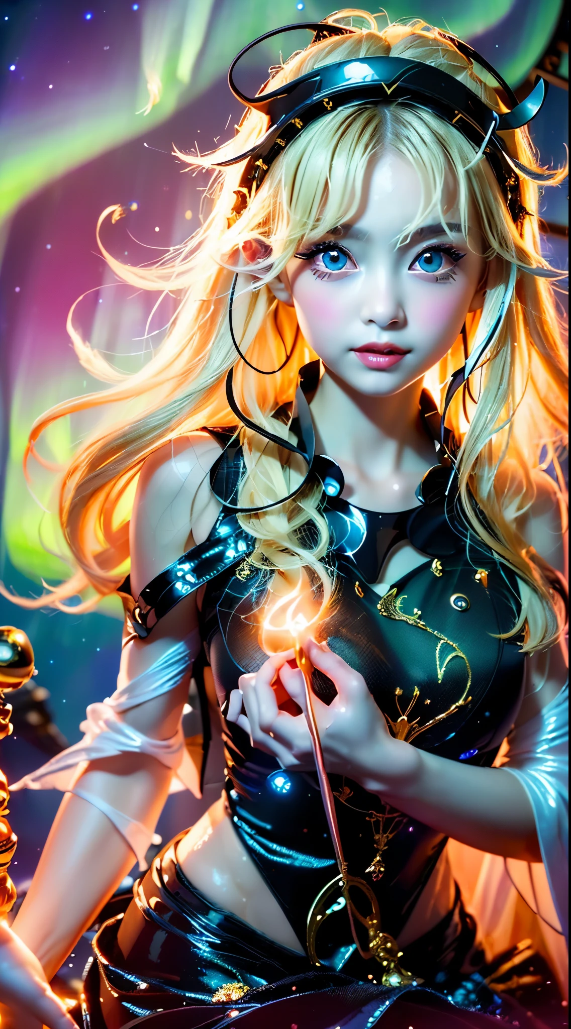Fox Ears, very cute, Blonde Hair, Big smile, One girl, 1. Goddess Athena, The beautiful, flawless face of the goddess Athena, delicate yellow nightgown, Lots of sexy black lace detailing、Long sheer sequined nightgown, A beautiful pale red silk half veil, Legends of female saints, Icons of female saints, Beautiful goddess-like glitter, Dark and mysterious version, Vermilion lips, Plump red lips, ((口をclose:0.9)), Complete teeth, Symmetrical incisors, Bright white teeth, ((Angry face:0.8)), delicate and beautiful pino detailing, delicate and beautiful lip detail, (Pure and perfect face: 1.9), Female Eucharist, Round Breasts, 大きくてRound Breasts, Phoenix Brooch, Long, flat bangs, Long black hair, Beautiful, clear face and well-proportioned eyes, (Pale pink eyes with transparent irises: 1.8), (Big round eyes and makeup, Sexy wet eye makeup, So beautiful、Careful hair and makeup, long and delicate blonde hair, delicate, Body image: 1.8), shape: Brilliant and, (The stars that make up the sky々: 1.7), (The Gate of Heaven and Imaginary Time and Space: 1.8), Imaginary art, RAW Photos, hanfu pictures, Best Photos, High resolution, 最high quality, Best Photos, Best Goddess Quality, 8k female, Super 8 Single Saint Portrait, The most true color scheme, masterpiece, Best Beauty Brands, Best Hair Jewelry, Brand real photo, Dark studio, Border Light, Two-tone lighting, (Rosy white skin: 1.4), (High skin detail: 1.1), 8k uhd, SLR, Soft Light, 8k, high quality, Frank, Smooth and sharp volume, 10x more pixels, Sexy Goddess, Sexy Goddess, (Background Space: 1.8), (The most beautiful aurora eye: 1.7), Beautiful Eyes, The aurora is beautiful and flower-like, (Beautiful single women: 1.8), (see here:0.8), close, Approaching the Goddess, Clear and unrealistic
