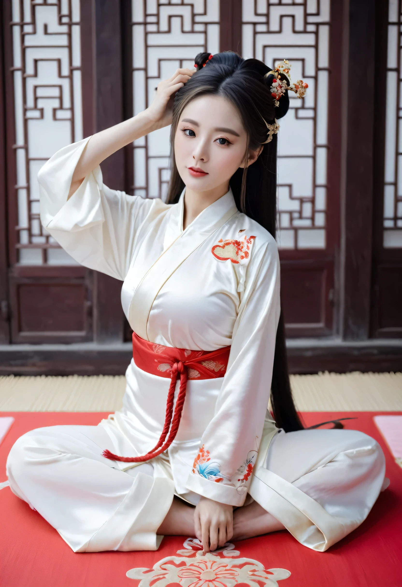 In the Qing Dynasty palace、Big breasts and wide legs、Bend your knees to make an M shape.（Porn Pose）Queen、Tying up your hair、Gorgeous Chinese queen wearing a headdress outside a Chinese palace during the Qing Dynasty