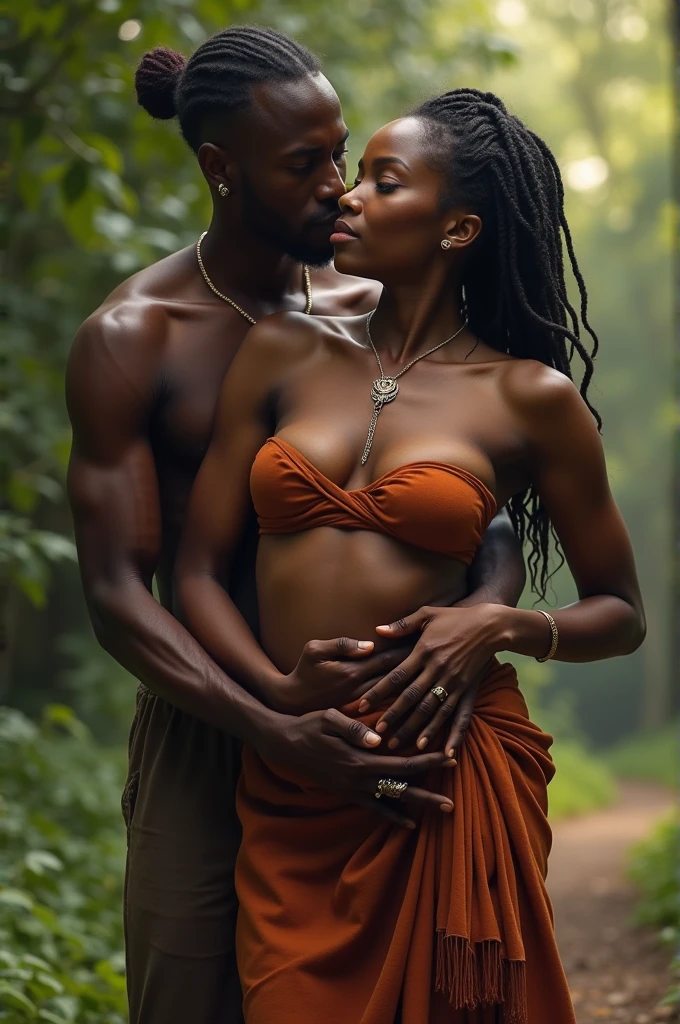 A brunette woman with a big ass being fucked by a black man but the man&#39;s penis can be seen. A black woman from an African tribe naked around two naked men. 