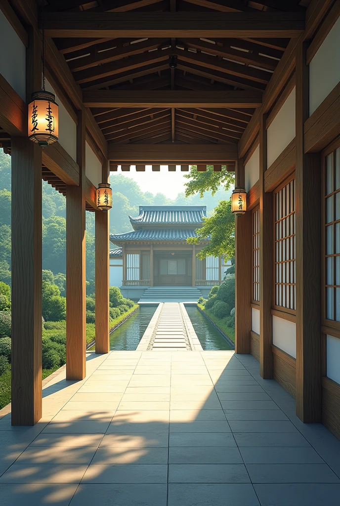 Corridor in front of the Japanese palace room . Calm feeling