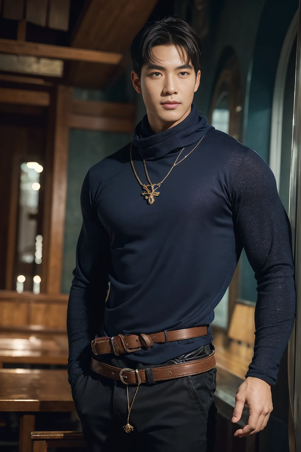 top-quality、masterpiece、超A high resolution、(realisitic:1.4)、Detailed face、solo、1human male、The upper part of the body、Dark hair、glistning skin、dense skin、(asian human)、architectural、(absurderes、hight resolution、ultra-detailliert)、、1 male、Adults、(a 25-year-old man)、a handsome、tall muscular man、broad shoulder、extra very short hair、angular jaws、thick neck、thick eyebrow、extra very short hair、A dark-haired、fine eyes and detailed face、 Highly detailed CG Unity 8K wallpapers、intricate-detail、(Style Swirl Magic:0.7)、looking at the spectator、solo、(full body Esbian:0.6)、Detailed background、A detailed face、dynamicposes、、dynamic compositions、 big muscle、、((((bulge))))、a handsome、 ((masutepiece:1.4, Best Quality)), ((masutepiece, Best Quality)), (photographrealistic:1.4)、(((Sorcerer)))、grin, Surfing,、a smirk、Sunny and cloudy sky、(Complex blue long sleeve enchantment costume), scarf, the costume is too much revealing the tskin and thighs, fantasy Library Background:1.2), Photorealistic、cana、magic circles , bare thighs