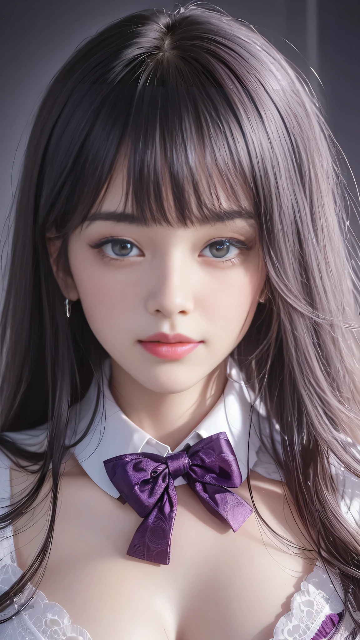 (Lying)、Realistic, High resolution, Soft Light,1 female, alone, jewelry, Current school classroom,Biggest eyes,Low chest, Long Hair、((colour々colourのついた髪))(超Realistic)、(Awareness-raising)、(High resolution)、(8k)、(Very used to it)、(Best illustrations)、(Beautiful and beautiful eyes)、(highest quality),(Detailed face)、alone、1 girl、Looking at the audience、Get used to it、Detailed face、In the dark night、Deep Shadow、secret key、Pure erotic face ace_、length、Black shawl straight hair、46 point diagonal bangs,Female student、(White Blazer、Chest Emblem)、(Wet white blouse open front)、Red bow tie、( 明るいcolourで,Plaid)、,8k, highest quality, 超High resolution, Tabletop, Realistic, Realistic, High Contrast, Photon Mapping, The real picture, smile、(Underwear is visible),(Wet purple lace bra、Panties are visible)、(She's wet)、