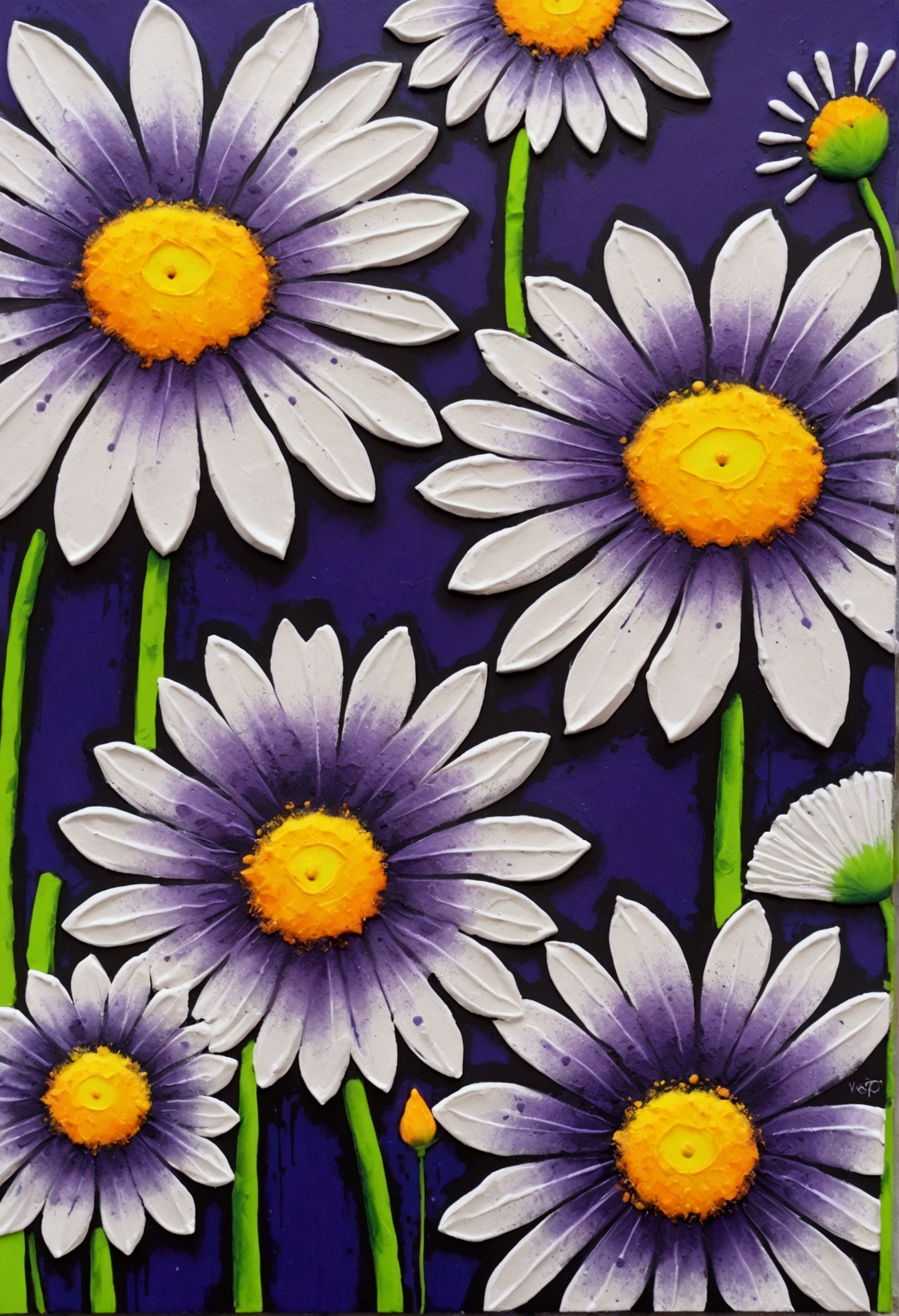 A painting,Inspired by Yayoi Kusama:(((Chalk painting,Oil stick painting,Volume,Thick coating,Uneven texture,Plaster texture,Graffiti,Dot)))。(Lime and Violet,Dandelion), Bright colors, Purple和, cute的, Bright colors,cute, Lavender Color and Color Schemes, 和Purple的配色方案, Beautiful Art, Purple, Whimsical Art, 和Purple色调, Close together,, spring, Inspired by Tomokazu Matsuyama, Delightful