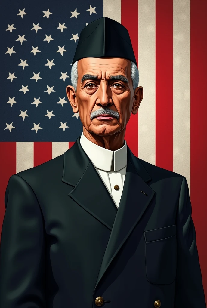 picture of quaid e azam with background of american flag