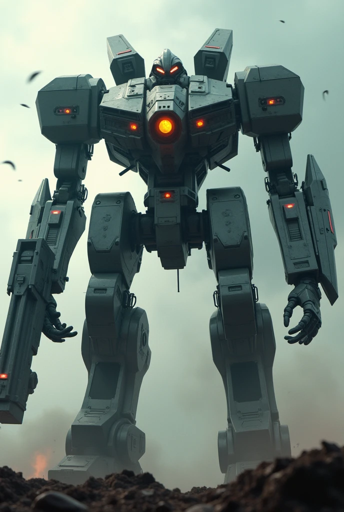 cinematic masterpiece, giant futuristic mech, highly detailed, intricate machinery, advanced weaponry, epic scale battle, dramatic lighting, glowing energy core, imposing presence, dystopian landscape, moody color palette, cinematic camera angles, photorealistic, 8k, high resolution, best quality