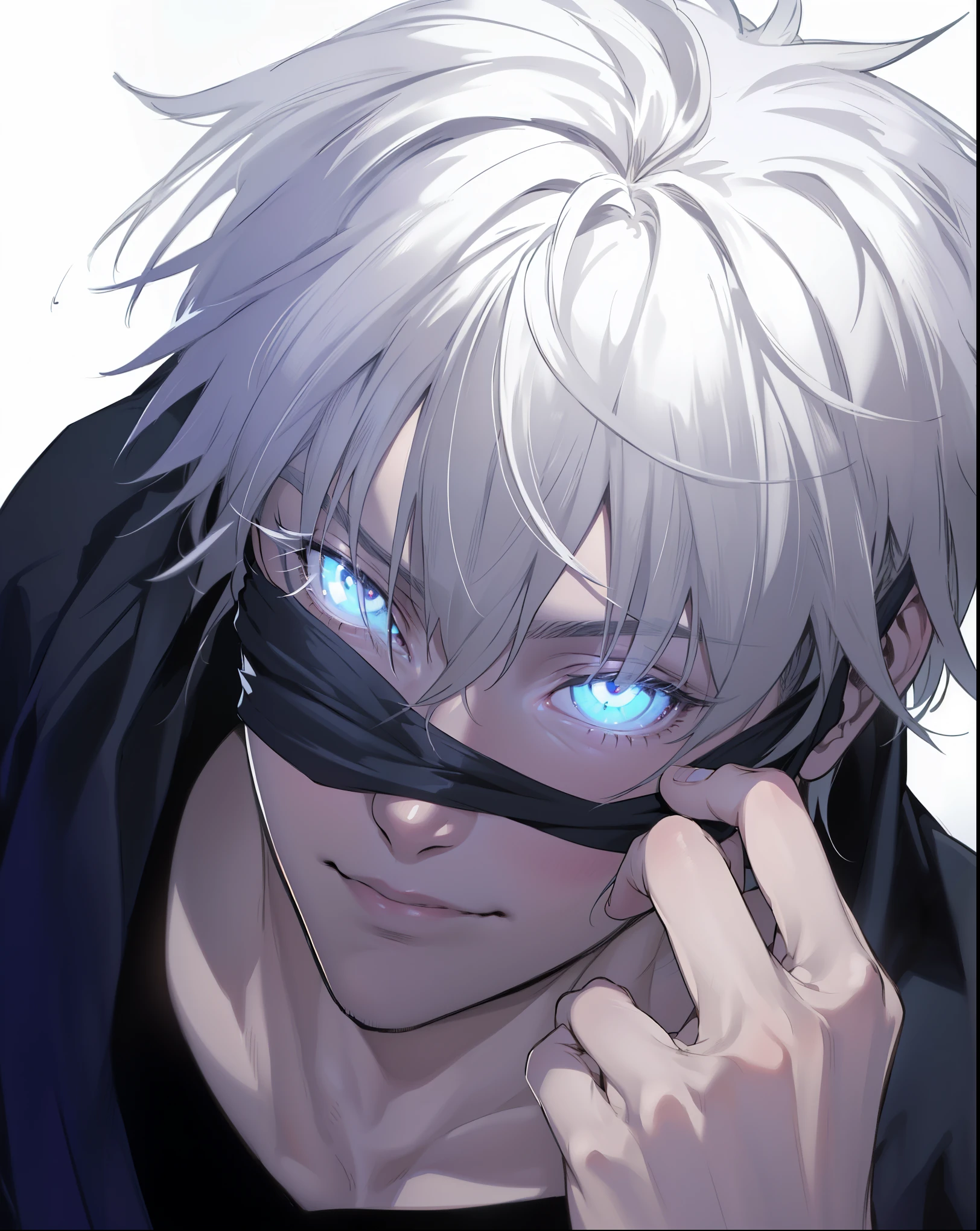 (absurdities, High Resolutions, ultra detailed, HdR), masterpiece, NSFW, The best quality, Jujutsu Kaisen, gojo Satoru, 1 man only in combat, handsome, short hair, White hair, vibrant blue eyes, fine eyes and detailed face, removing black blindfold from eyes, (((fire, llamas, To his back)) armor, ((Intricate weapon)). Final Fantasy, sexy, abs, badass pose, anime boy, Anime hombre handsome, anime male character, Badass Anime 8K, Detailed anime character art, Concepto de anime HdR Anime MacManus, anime boy, Ikuto Yamashita, CG anime soft art, manga wallpaper 4k, inspired by Yamagata Hiro, anime wallaper
