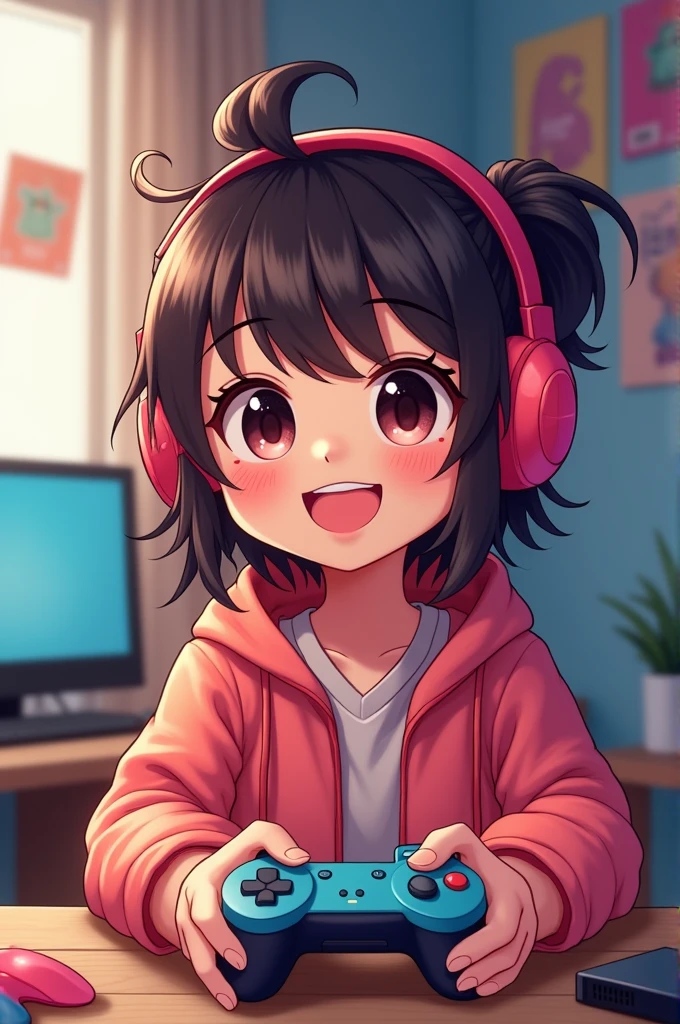 A cute gaming girl with headphones 