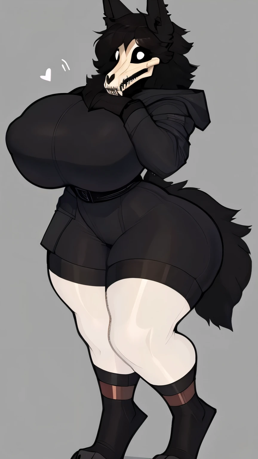 Scp-1471, mal0, furry, cute, hair,  blAck fur, skull face, big busty , thicc, , full body, dommy mommy, by_claweddrip