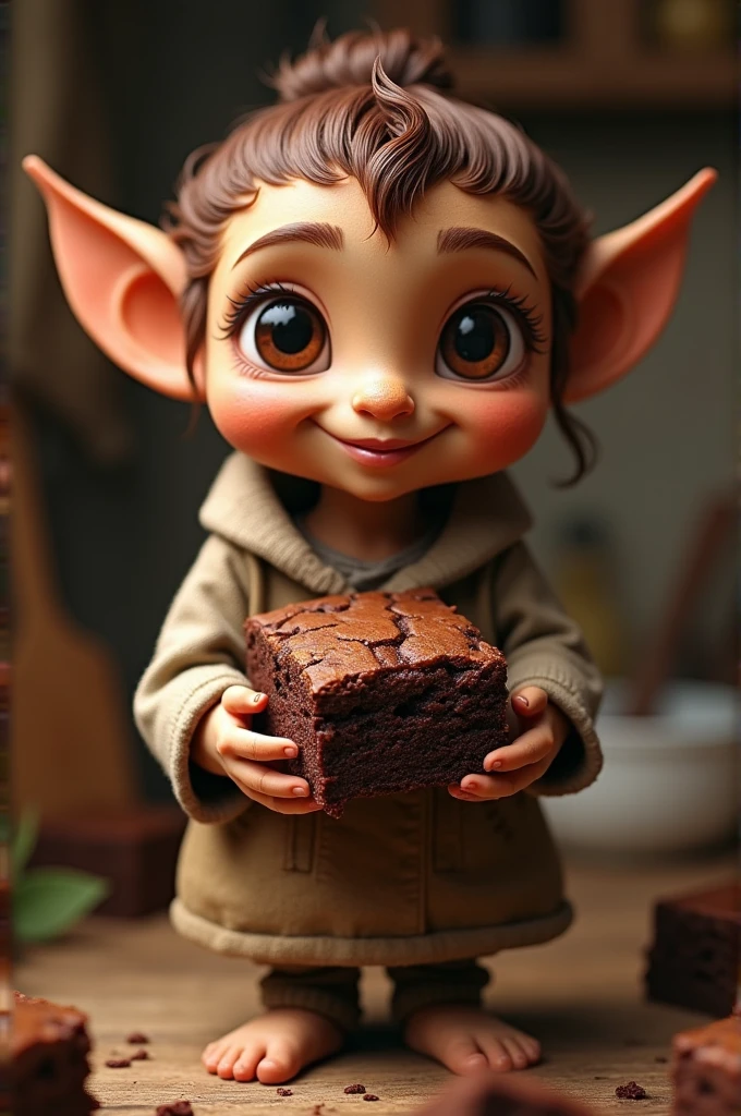 Brownie looking human holding a brownie