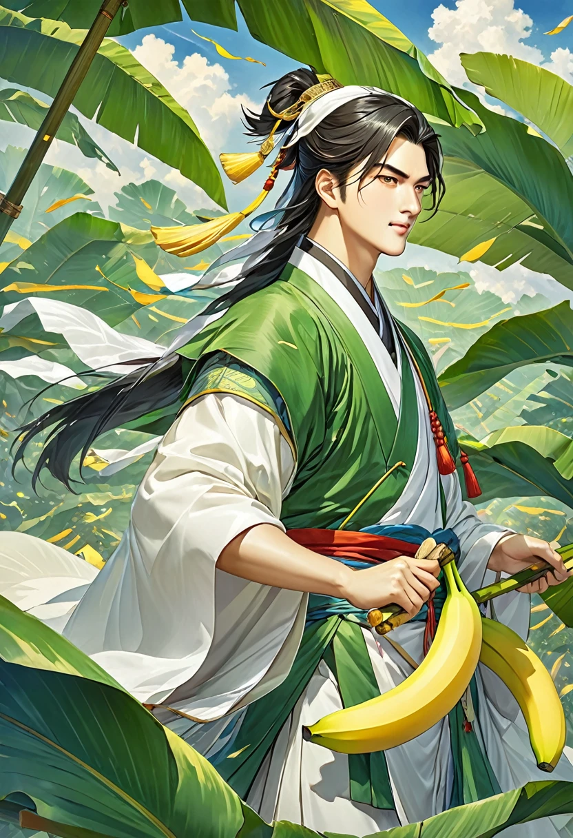 Three Kingdoms Zhuge Liang, smart, young, wind, Banana leaf