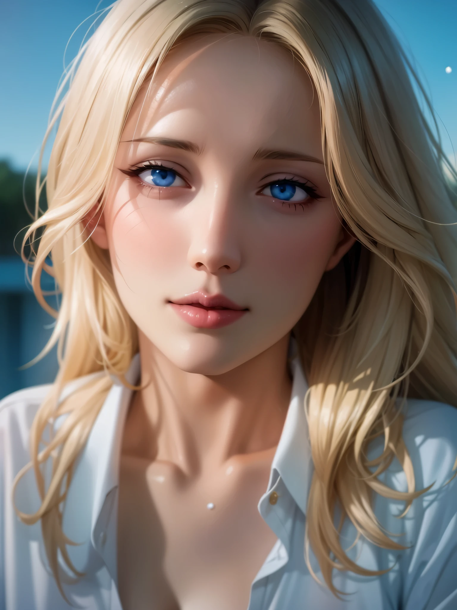 Elegant mature woman, milf, blue eyes, blonde hair, soft light, 4k resolution, high quality, beautiful cg