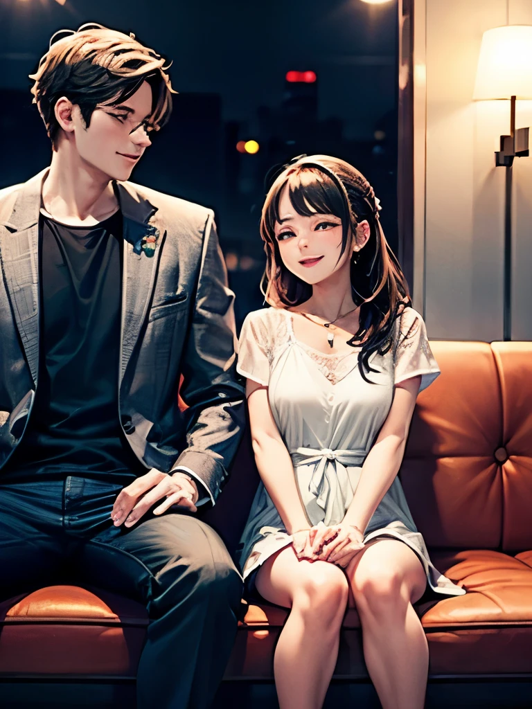 Highest quality,Highest Resolution,Couple,,happiness,date,Man and woman sitting、Holding a cigarette