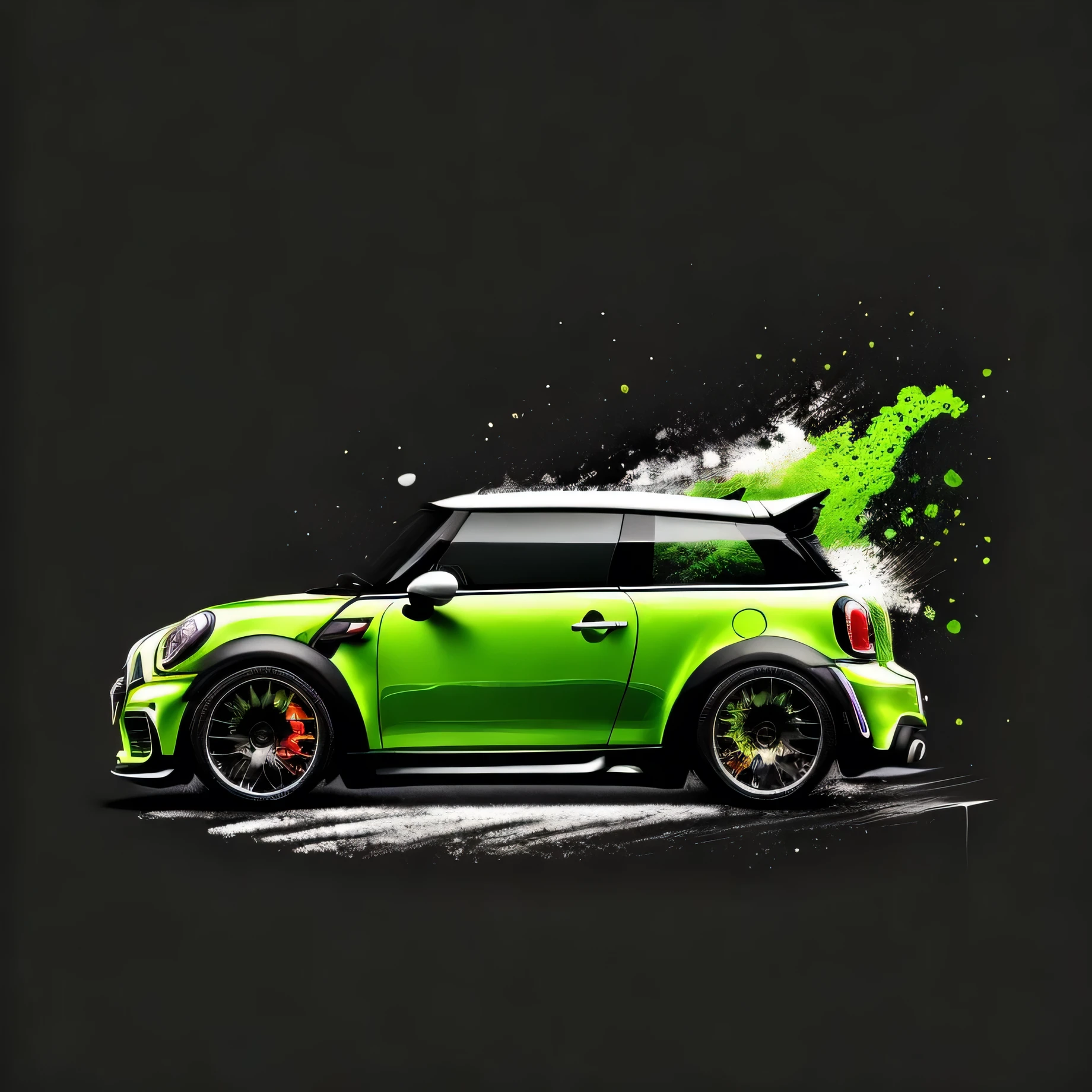 Artwork for t-shirt splash style graphic design a modern graphic design side view Mini Cooper S JCW R53 bright green and black