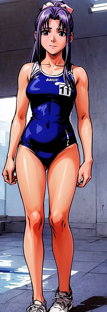 Momoko Koigakubo, who has beautiful legs, is standing in the athletic field wearing track and field wear and racing bloomers that look like panties with the word ASICS written on them.。