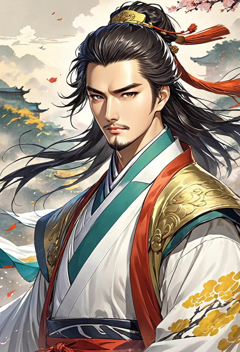Three Kingdoms Zhuge Liang, young, wind, very smart, no beard,