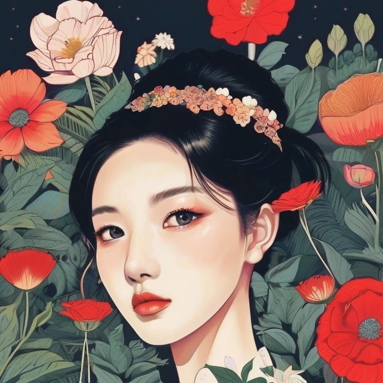 Background: classe vide la nuit.
Premier plan: des billets en forme de fleurs, avec des billets, résultat fleurs avec du sang qui coule dessus. Sombre, tragique, du sang. Coréen, coréen, korea. Argent salle, mafia, gang, lycéen, face au monde. Sombre, tragique, sang, flaque.