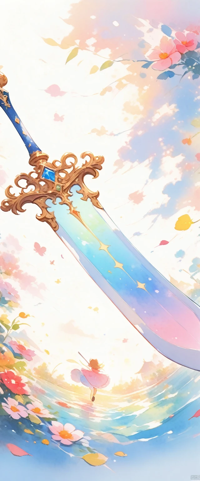 (best quality, high resolution, Watercolor huge ornate sword
