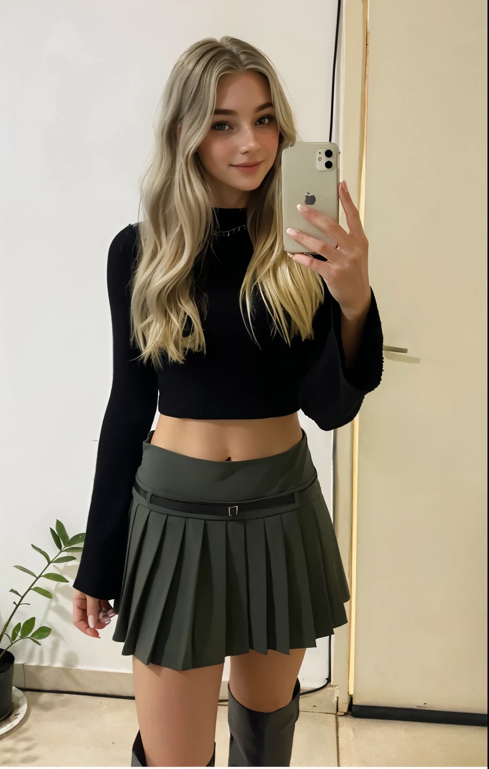 cute eastern european gaming girl, full body, green eyes, blonde and straight hair, short skirt. Sexy lips