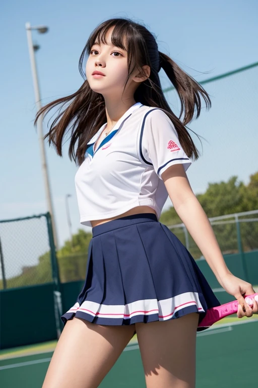cute、high school girl、Tennis Wear、mini skirt、See-through、Fluttering in the wind