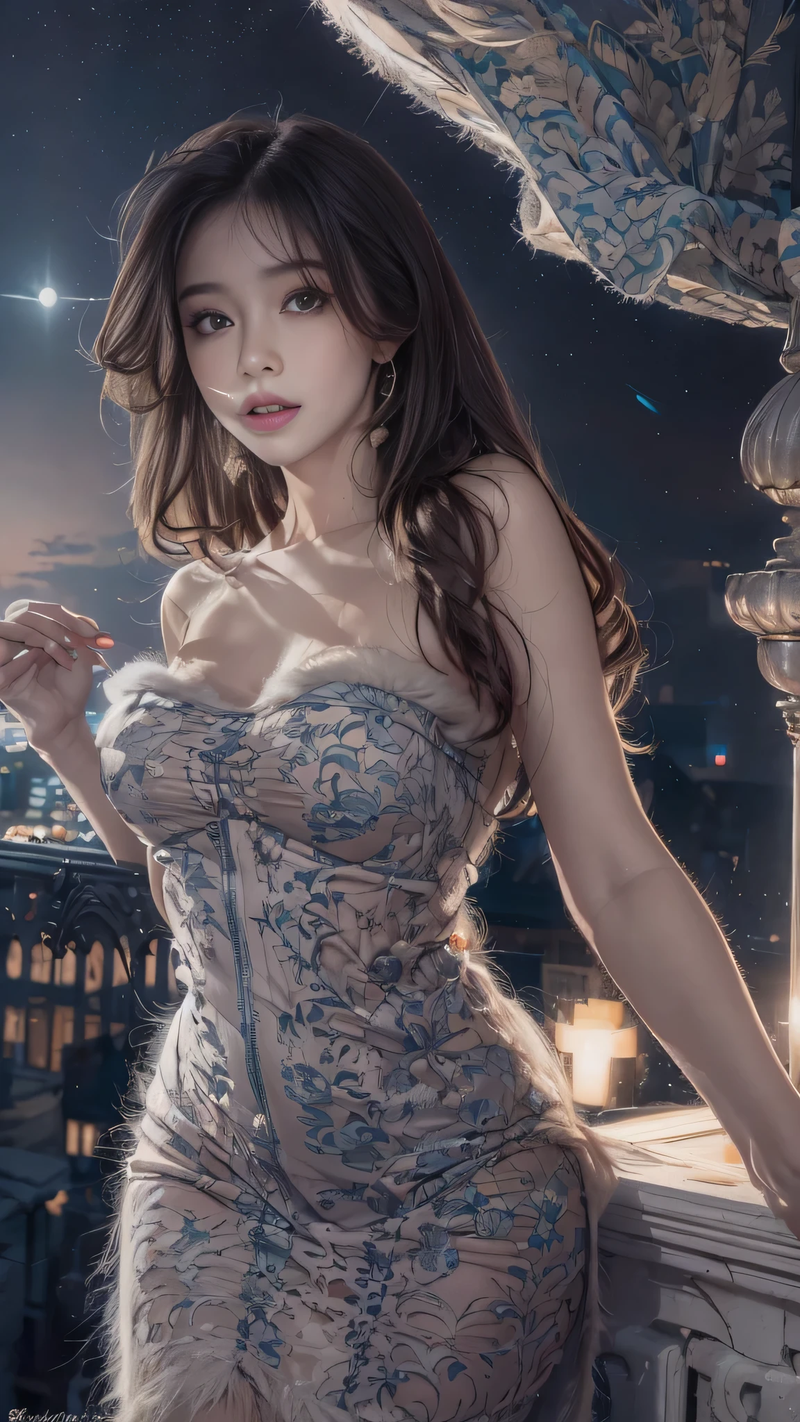high qualityな仕事,Realistic artwork,Ultra Premium Graphics,8K HD CG Works,high quality graphics,High-definition and elaborate CG work,10x pixels,Ultra-fine detail:1.1,Advanced Technical Details:1.1Realistic photo effects,Indoor lighting effects:1.5,Natural soft light:1.5. Light effects(Virtual Light Effects:1.8),Ultra-high resolution,Shiny Dress,sliver Long Hair,Silver Hair,Transparent Hair,Hair with attention to detail(high qualityのヘアディテール:1.1)Clear Eyes,Double eyelids are beautiful,Sharp eye makeup, Creates exquisite eyelash makeup, Thin eyebrows, Very fine eye,High nose, Beautiful red lips, Rosy Cheeks, Delicate makeup applied , Pretty face, The face shape is perfectly balanced,(Advanced Face Detail:1.1)wonderful, 最high quality, Photorealistic and hVery detailed CG integrated 8k wallpaper, high quality, Very detailed, Narrative poem, Particle Effects, Dynamic Effects, Written boundary depth, Cinematic Light, Lens flare, Ray Tracing)), Fantasy, ((1. Beautiful Women, Clear blue eyes, Silver Long Hair, Beautiful Face, True Face, Beautiful fine details, Beautiful Skin, Graceful dancing woman:1.7, Graceful dancing woman:1.7)), Long HairがWindでなびく, Long Hairが跳ねる, Long HairがWindで踊る, Hair bounces, jewelry, tattoo, Hanfu, Chinese Fairy, Taoist Uniform, Silver earrings, ((night, Wind, darkness, heliport、Manhattan、neon、Gorgeous、gorgeous)), Hip Up, Beautiful Eyes, Long Hair, Ring-shaped eyes,Women artwork,ドレスwhole body、video,reality,wonderful胸の谷間,Your eyes are shining brightly today、looking at the camera、smile、Silver-white charm on ankle、Silvery white high heels、Healthy Body、最high quality、8k Masterpiece、超A high resolution、(Photorealistic:1.3)、RAW Photos、1 girl、Red charm on ankle、太ももにAngelのtatoo、A plain red Japanese kimono、Wearing geta、銀白色の超Long Hair、Long Hair、Glowing Skin、1. Super beautiful female samurai soldiers、((Ultra-Realistic Details))、Portrait、Global Illumination、Shadow、Octane Rendering、8k、Super sharp、Beautiful breasts、Metal、Cold colors、Very intricate details、Realistic Light、CGSoation Trend、Beautiful Eyes、Shining Eyes、Looking into the distance、neonの詳細、20age、Cute face、Intelligence、Obscene、Sexy、Moe、whole body、Healthy Body、背景は江戸時代の吉原と日本Windの赤い提灯、Running lights、Tatami room2Floor、love、Charm、mischievouore sexy、Hands on chest、Make your background more vibrant、Fantasy、Angle to toes、Whiter skin、Standing posture、More realistic facial features、anger、Retrospective、wide shot、full body、More realistic Japanese faces、Windに流れる髪、Angel、smile、金屏Wind