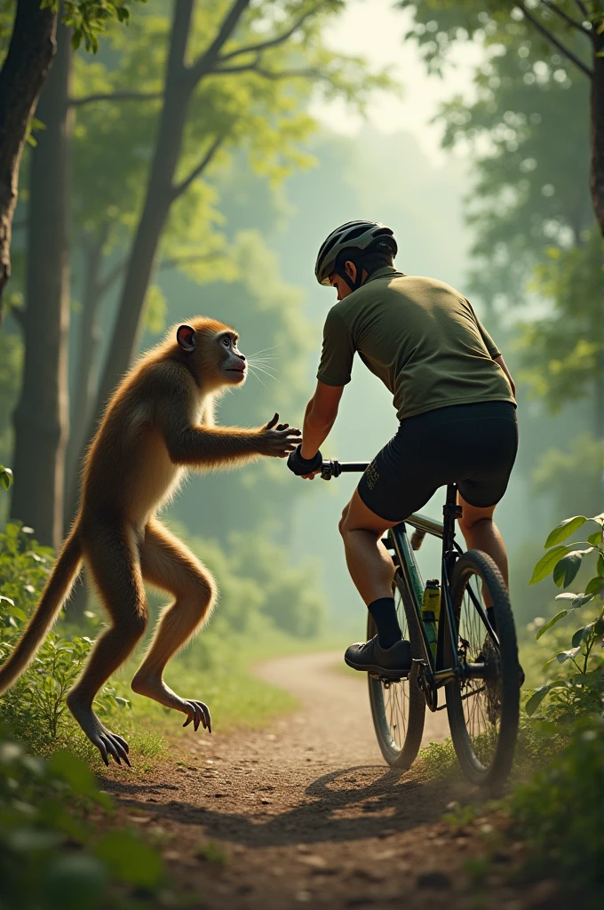 Monkey vs man riding bike